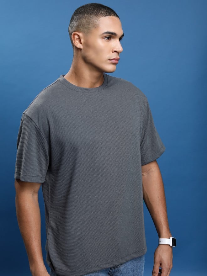 Ketch Men Grey Solid Round Neck T-Shirts 