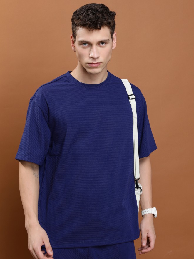 Ketch Men Navy Blue Solid Round Neck T-Shirts 