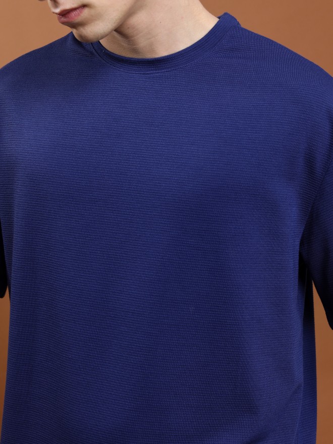 Ketch Men Navy Blue Solid Round Neck T-Shirts 