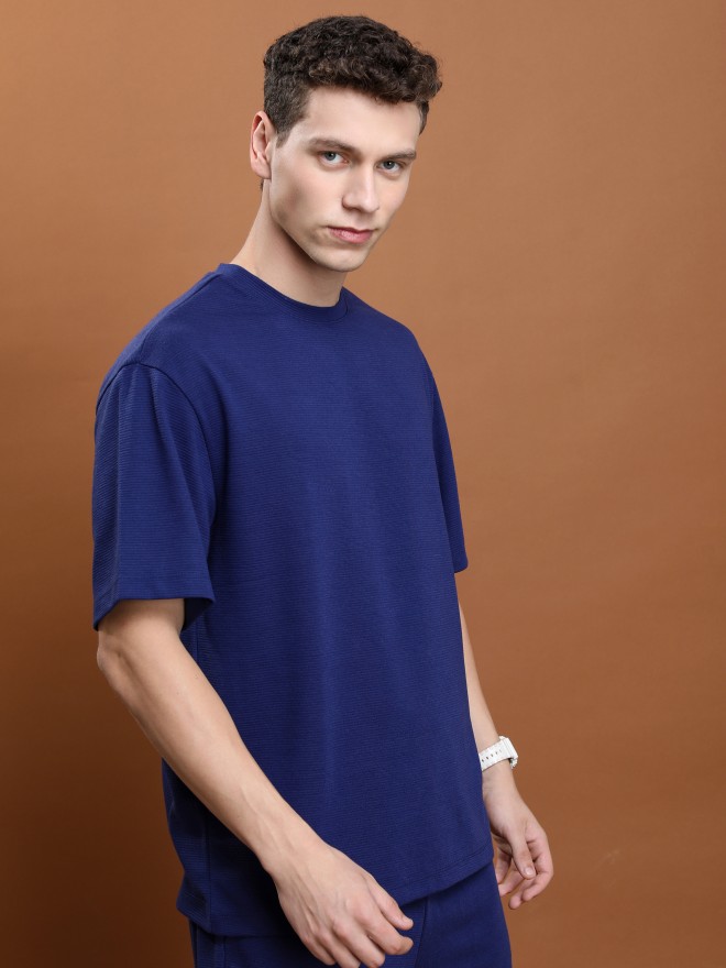 Ketch Men Navy Blue Solid Round Neck T-Shirts 