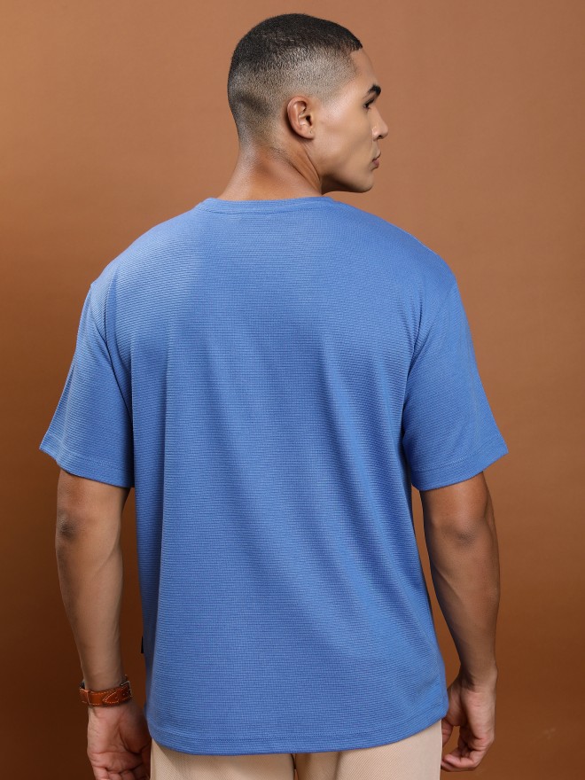 Ketch Men Blue Solid Round Neck Oversized Fit T-Shirt