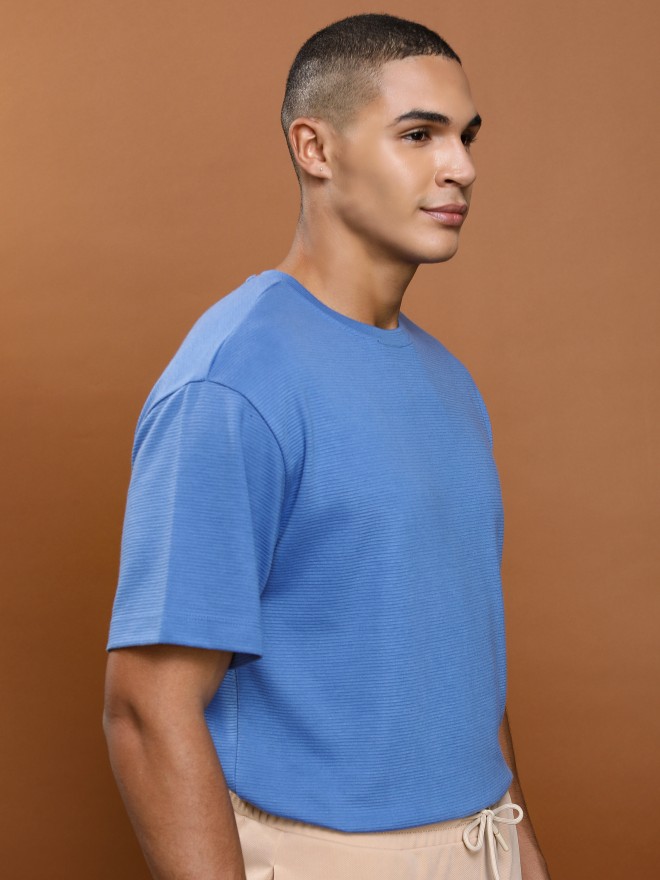 Ketch Men Blue Solid Round Neck Oversized Fit T-Shirt