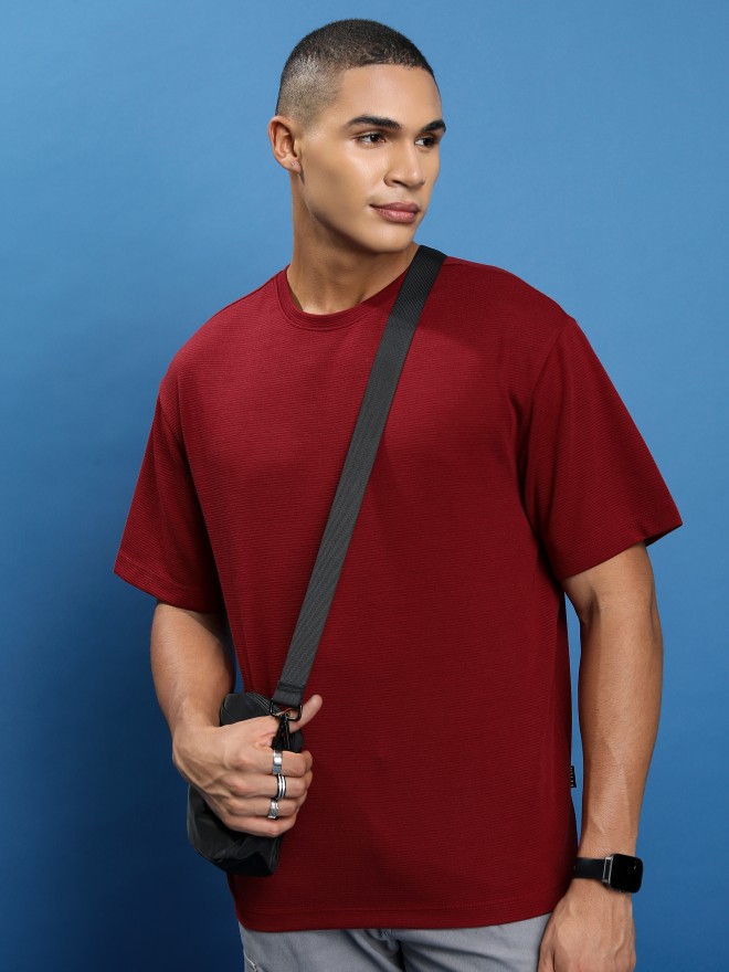 Ketch Men Red Solid Round Neck Oversized Fit T-Shirt