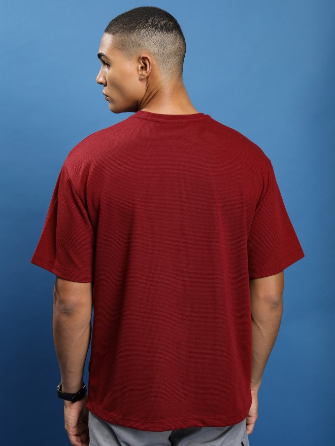 Ketch Men Red Solid Round Neck Oversized Fit T-Shirt