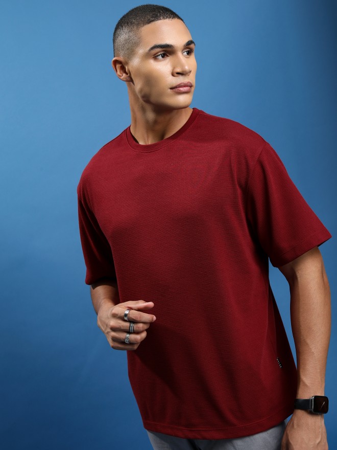 Ketch Men Red Solid Round Neck Oversized Fit T-Shirt