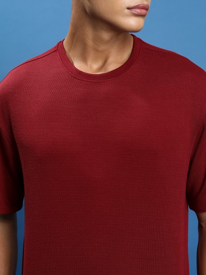 Ketch Men Red Solid Round Neck Oversized Fit T-Shirt