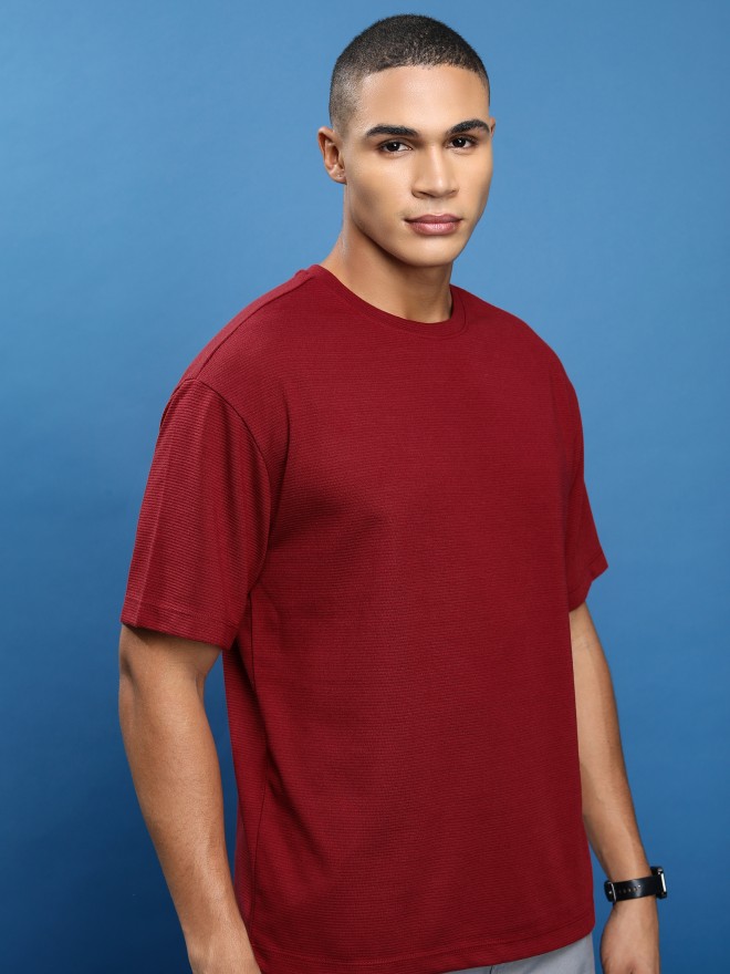 Ketch Men Red Solid Round Neck Oversized Fit T-Shirt