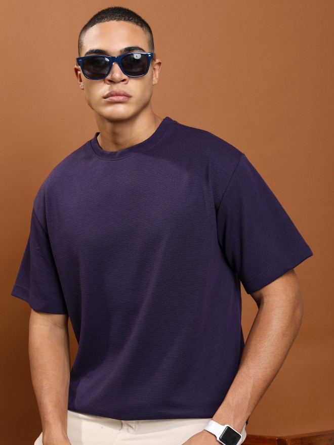 Ketch Men Purple Solid Round Neck T-Shirts 