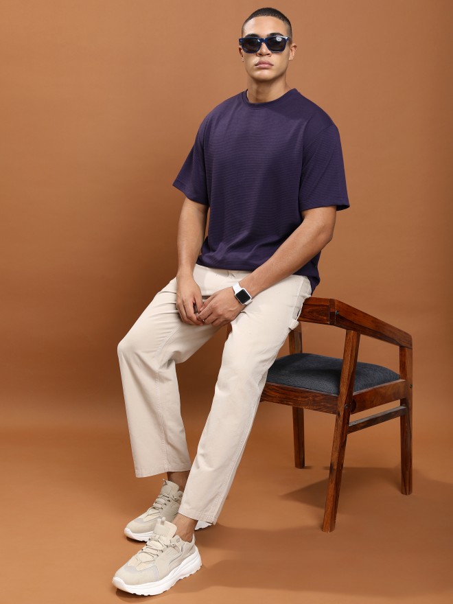 Ketch Men Purple Solid Round Neck T-Shirts 