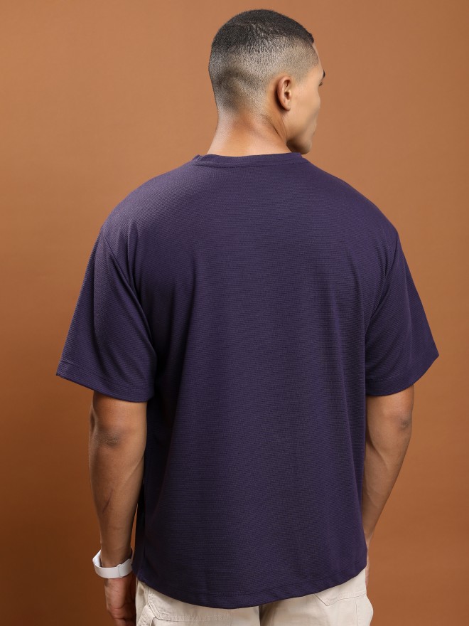 Ketch Men Purple Solid Round Neck T-Shirts 