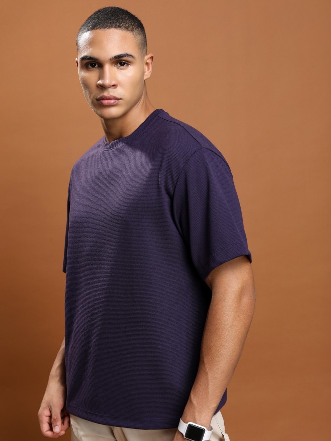 Ketch Men Purple Solid Round Neck T-Shirts 