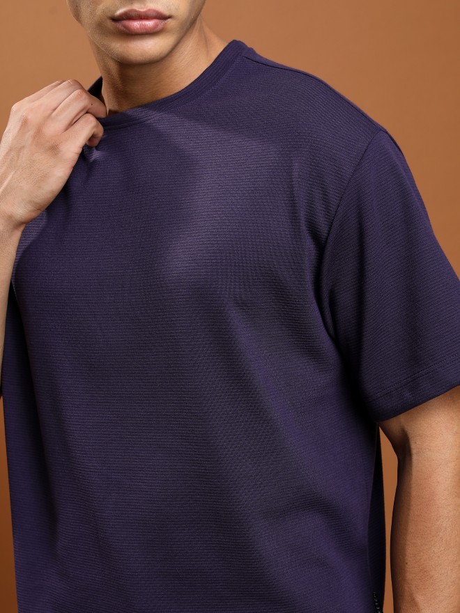 Ketch Men Purple Solid Round Neck T-Shirts 