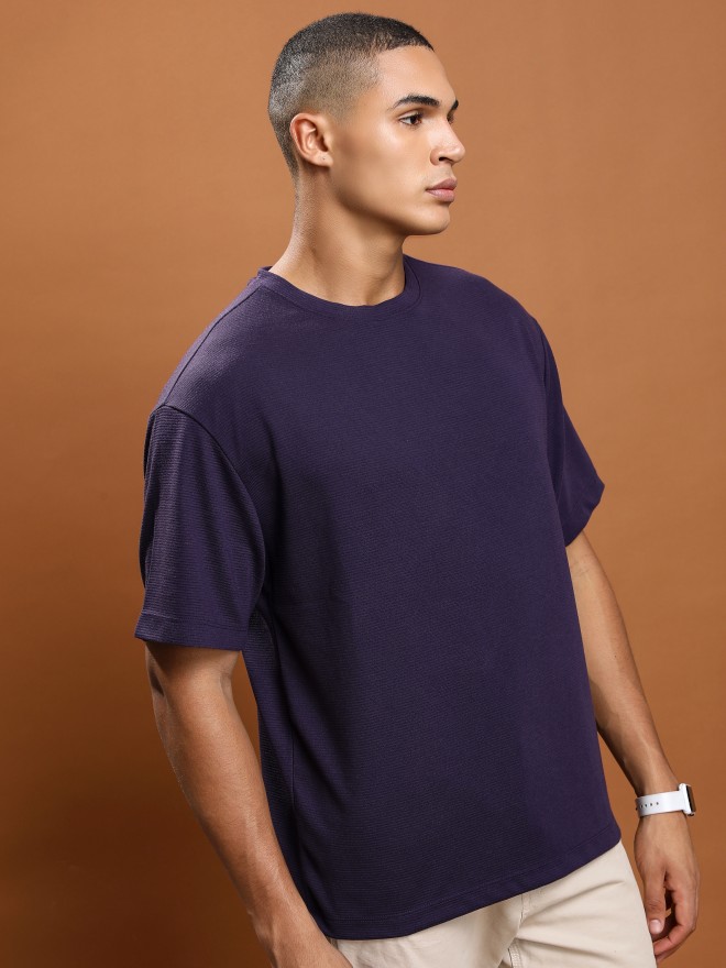 Ketch Men Purple Solid Round Neck T-Shirts 