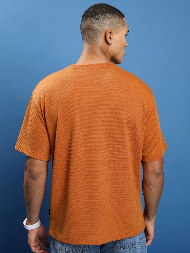 Ketch Men Rust Solid Round Neck Oversized Fit T-Shirt