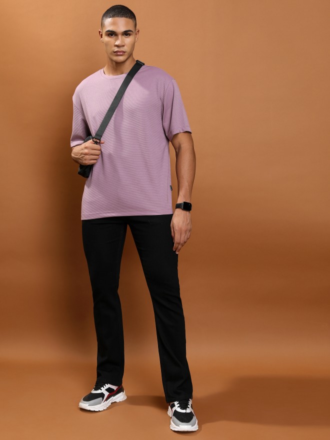 Ketch Men Mauve Solid Round Neck T-Shirts 