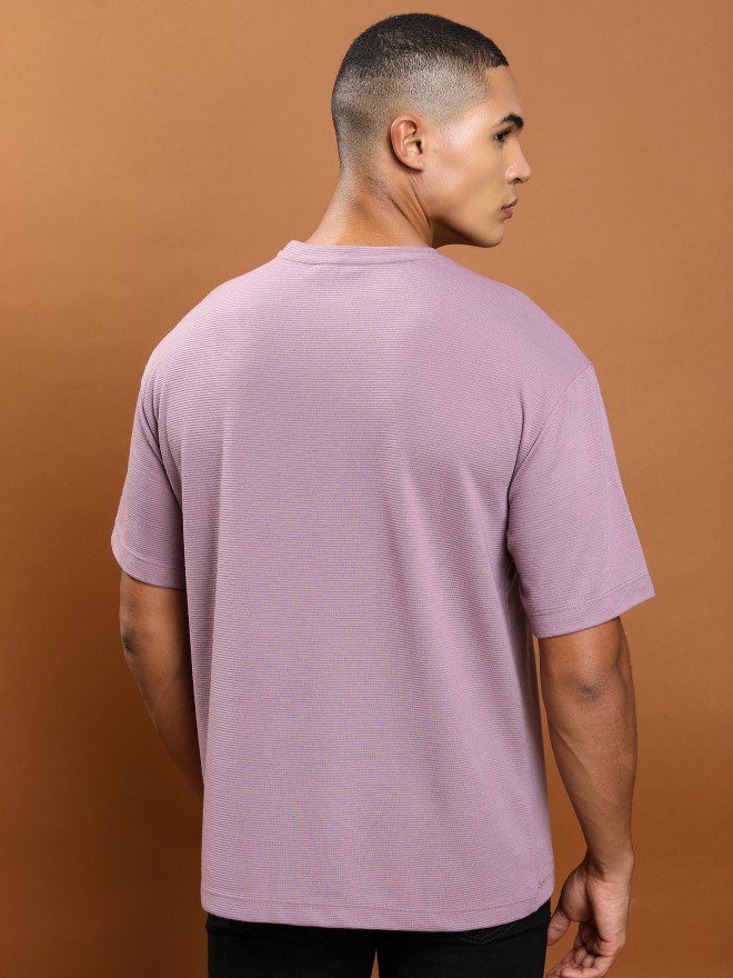 Ketch Men Mauve Solid Round Neck T-Shirts 