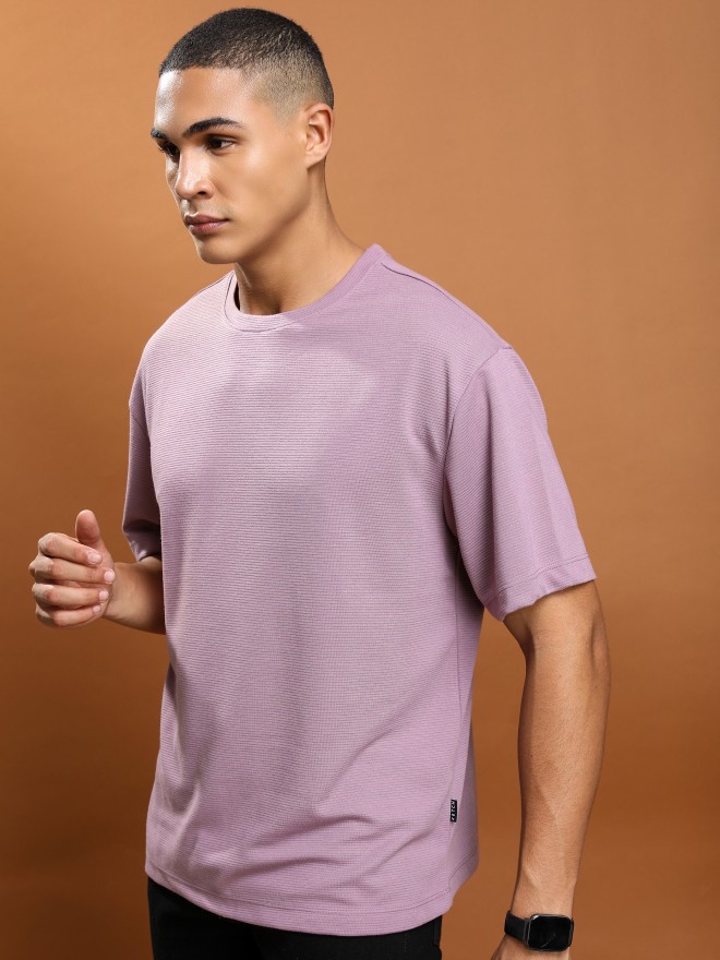 Ketch Men Mauve Solid Round Neck T-Shirts 