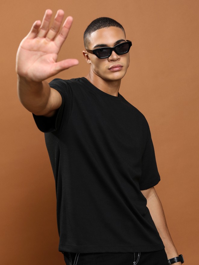 Ketch Men Black Solid Round Neck T-Shirts 