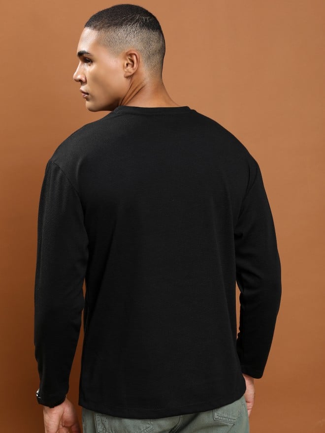 Buy Ketch Black Solid Round Neck Oversized Fit T-Shirt for Men Online ...