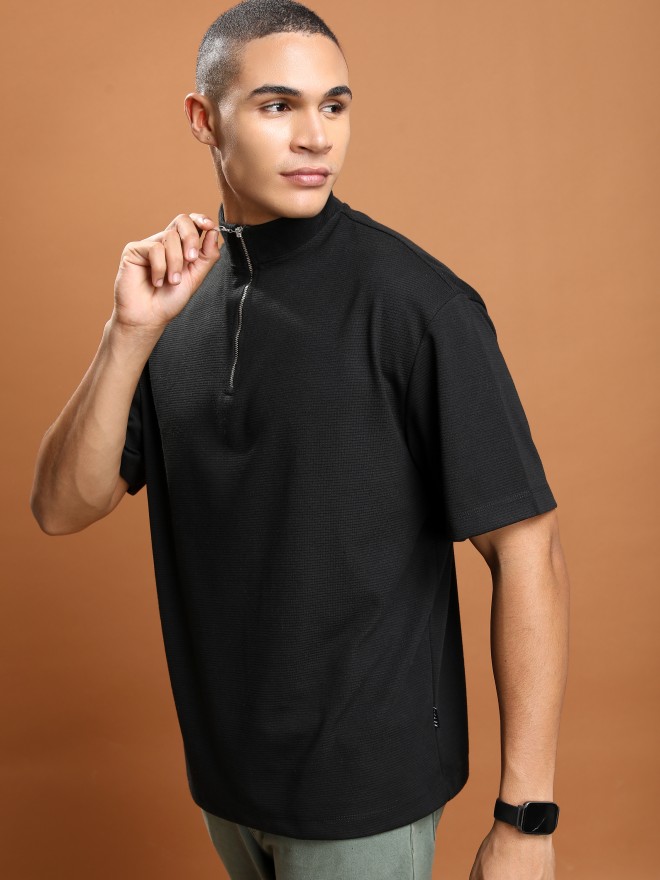 Ketch Men Black Solid High Neck T-Shirts 