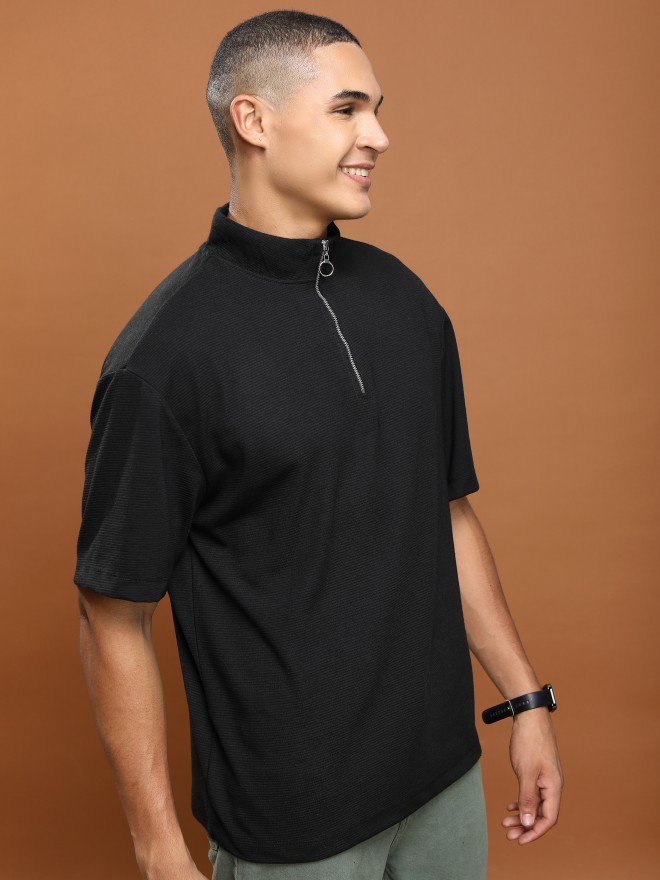 Ketch Men Black Solid High Neck T-Shirts 