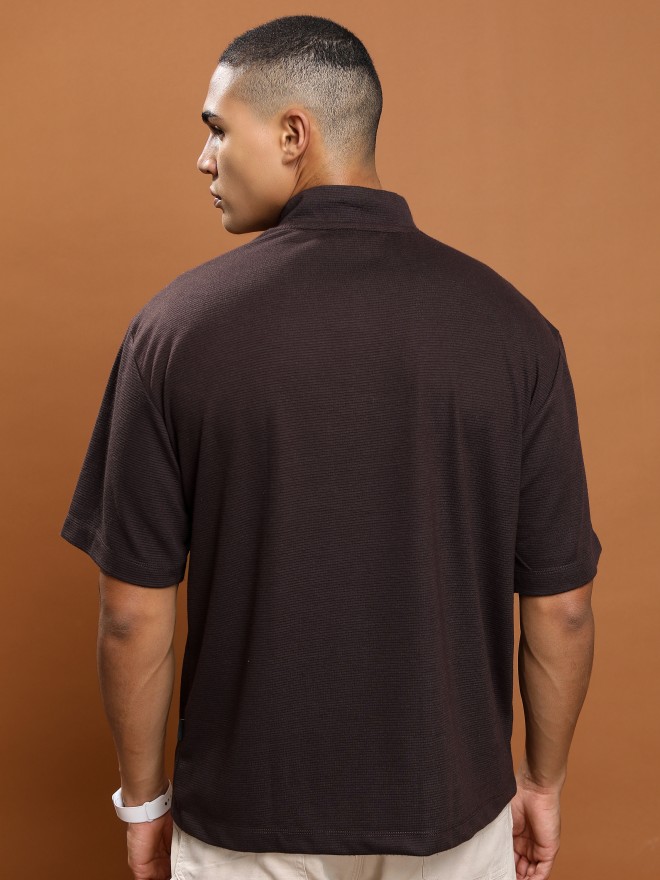 Ketch Men Brown Solid High Neck T-Shirts 