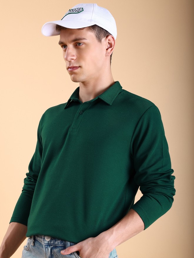 Ketch Men Green Solid Polo Collar T-Shirts 