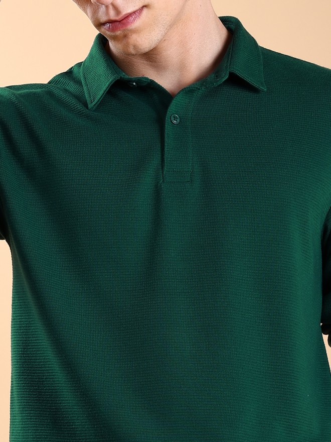 Ketch Men Green Solid Polo Collar T-Shirts 