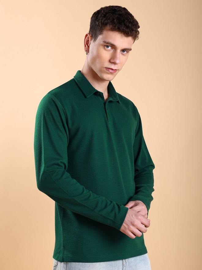 Ketch Men Green Solid Polo Collar T-Shirts 