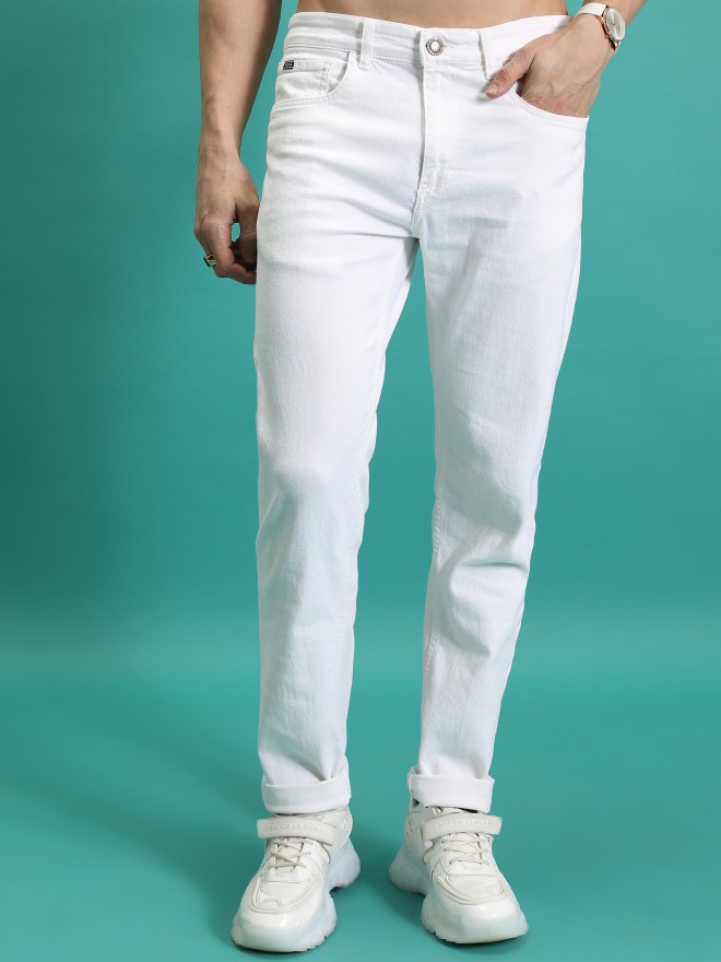 Buy Highlander White Tapered Fit Stretchable Jeans for Men Online at Rs ...