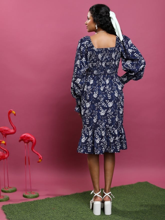 Tokyo Talkies Women Navy Blue Printed A-Line Dresses 