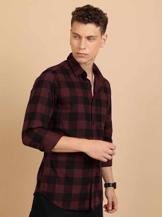 Buy Highlander Maroonblack Checked Slim Fit Casual Shirt For Men Online At Rs479 Ketch