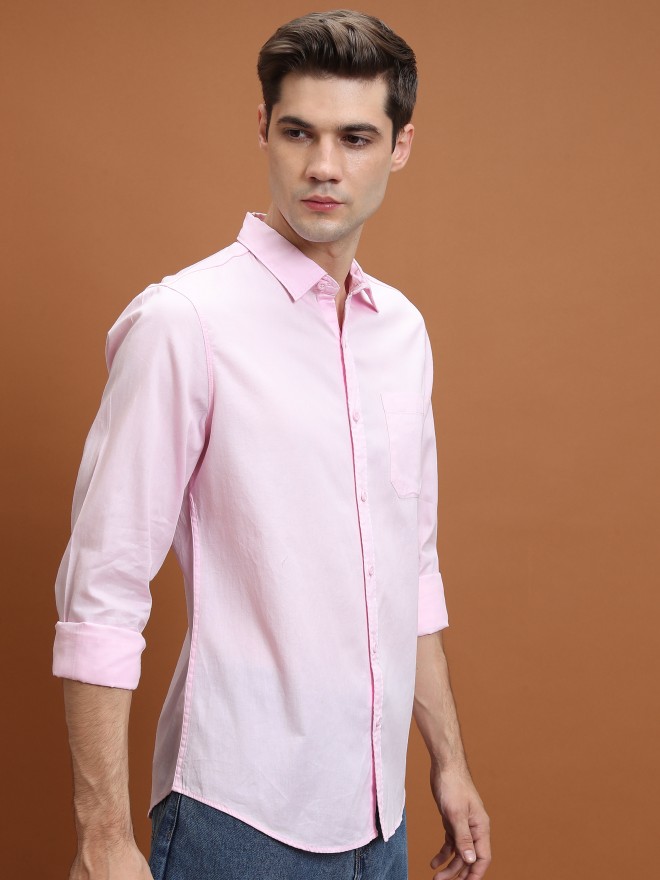 Highlander Men Pink Solid Slim Fit Casual Shirts 