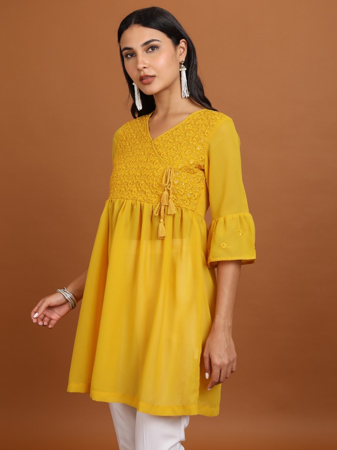 Ketch Women Mustard Embroidered Tunics 