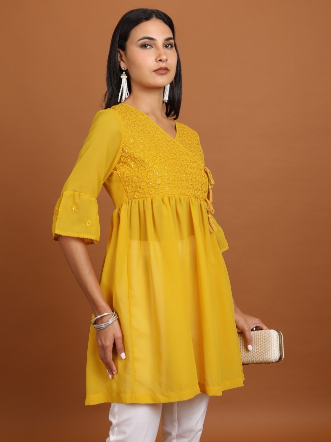 Ketch Women Mustard Embroidered Tunics 