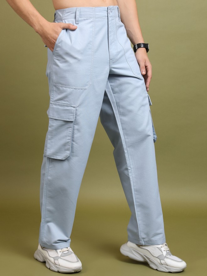 Buy Highlander Blue Regular Fit Solid Cargos for Men Online at Rs.769 ...