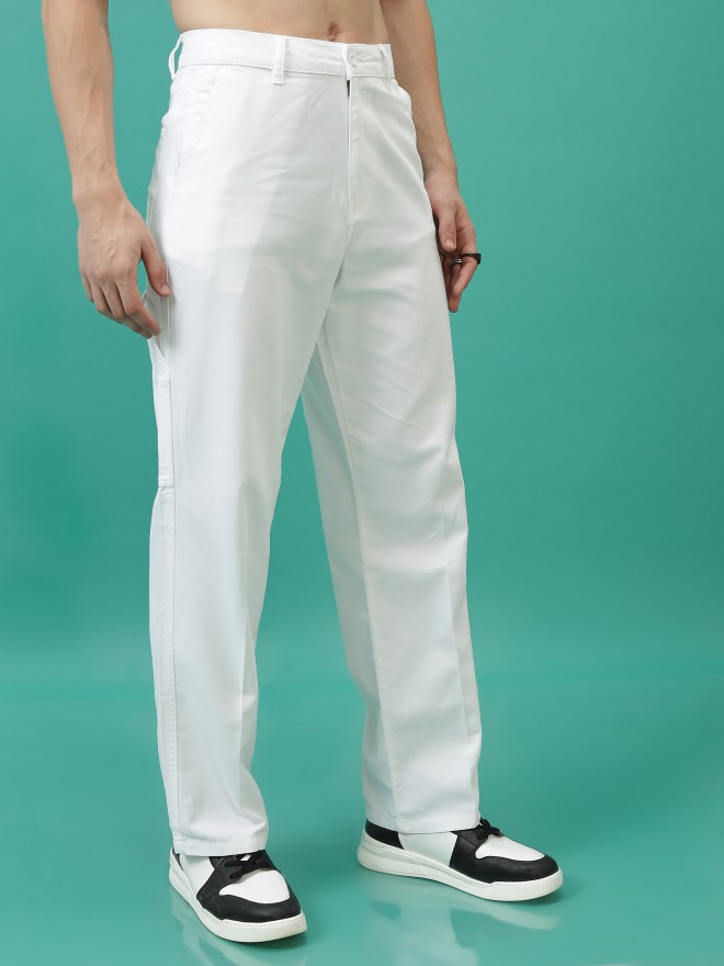 Highlander Men White Slim Fit Solid Casual Trousers 