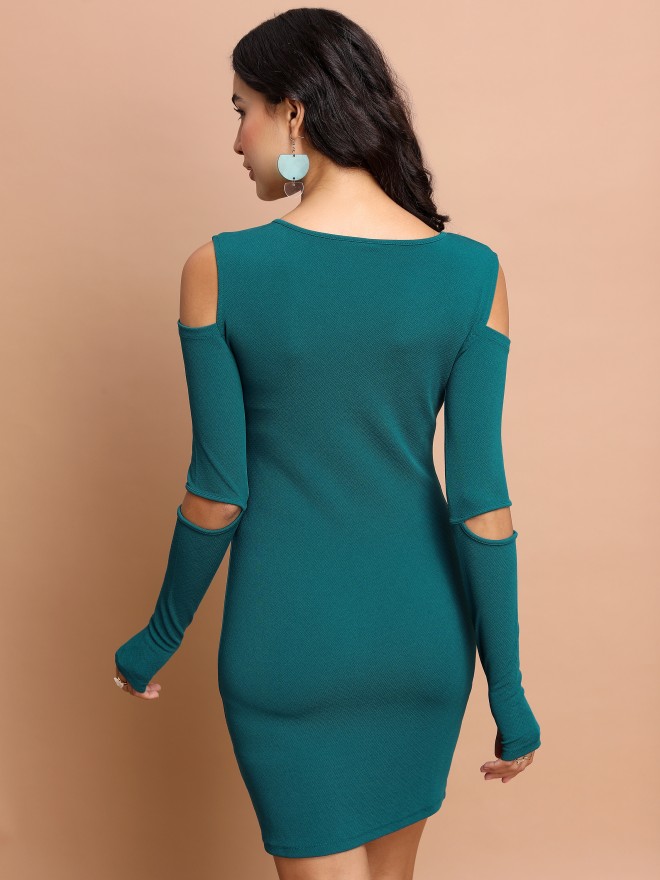 Tokyo Talkies Women Teal Solid Bodycon Dresses 