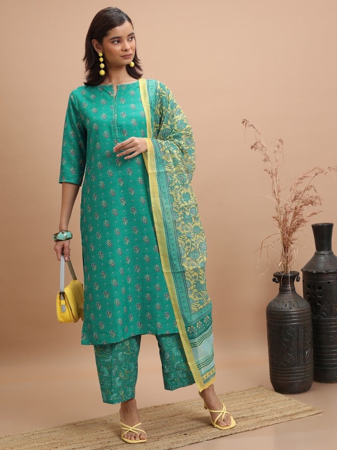 Buy Vishudh Green/Yellow Kurta With Palazzos & Dupatta for Women Online at  Rs.1049 - Ketch