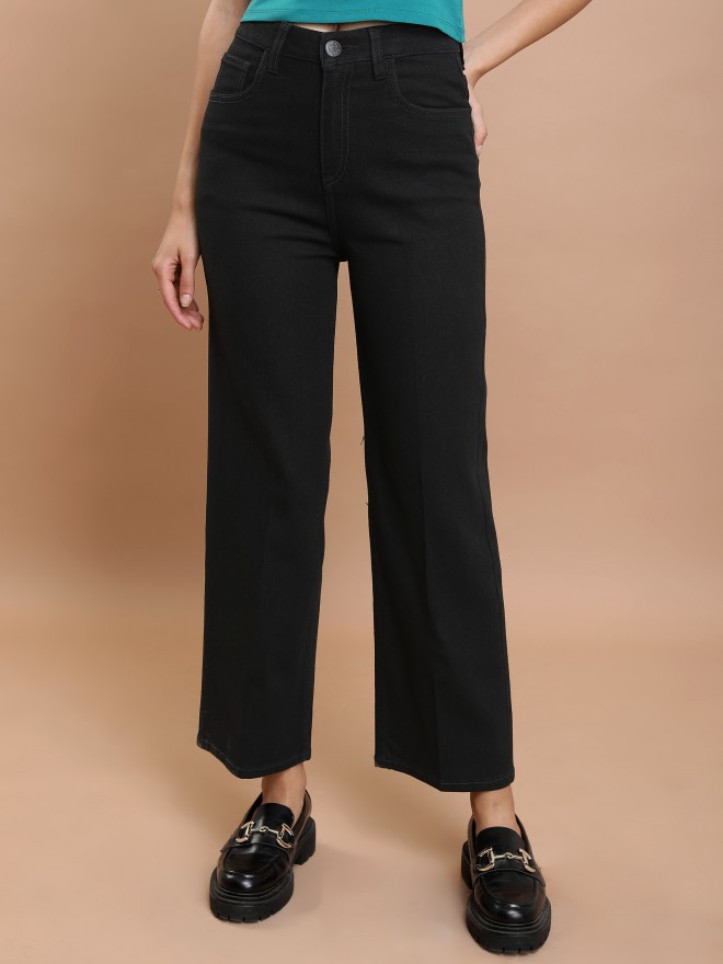 Buy Tokyo Talkies Black Wide Leg Stretchable Jeans for Women