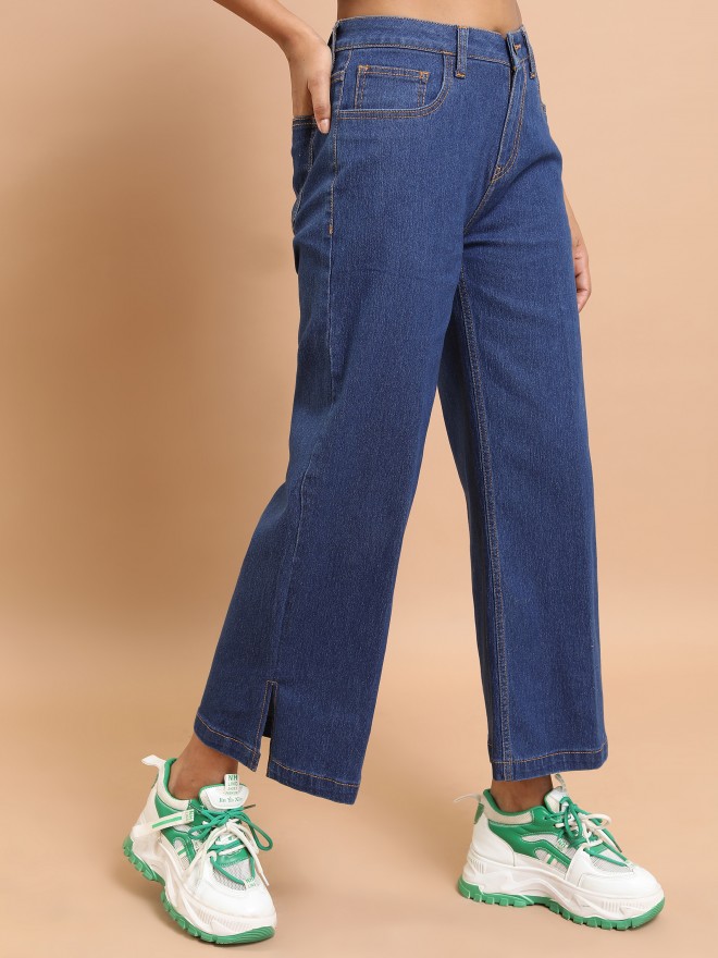 Buy Tokyo Talkies Blue Wide Leg Stretchable Jeans for Women Online