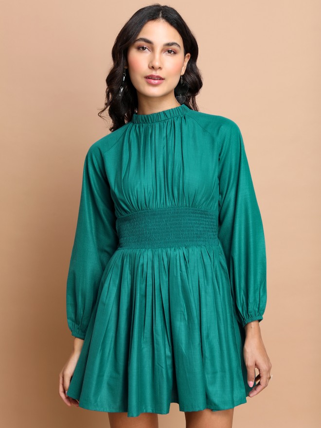 Tokyo Talkies Women Teal Solid A-Line Dresses 