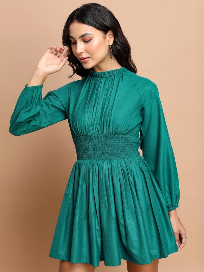 Tokyo Talkies Women Teal Solid A-Line Dresses 