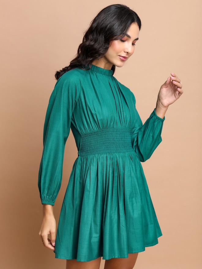 Tokyo Talkies Women Teal Solid A-Line Dresses 