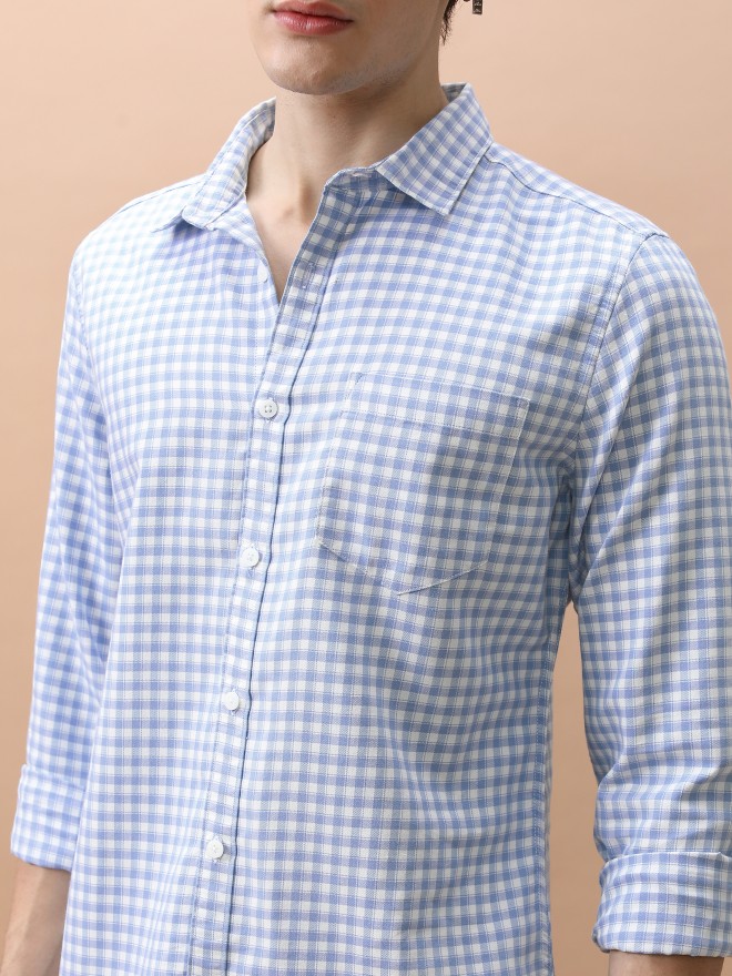 Highlander Men White Checked Slim Fit Casual Shirts 