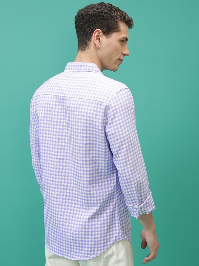 Highlander Men Lavender Checked Slim Fit Casual Shirts 