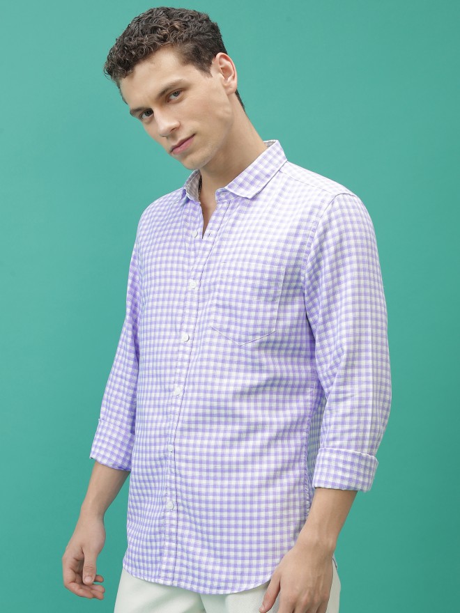 Highlander Men Lavender Checked Slim Fit Casual Shirts 