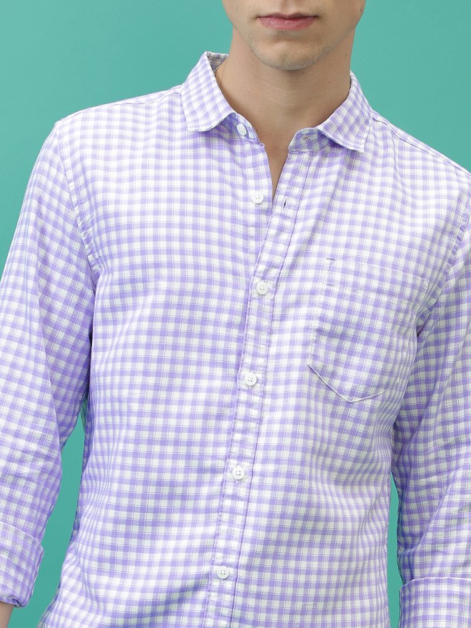 Highlander Men Lavender Checked Slim Fit Casual Shirts 