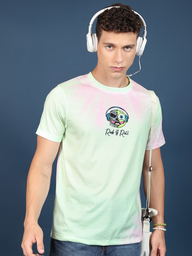 Highlander Men Lime Green/Pink Printed Oversized Fit T-Shirt