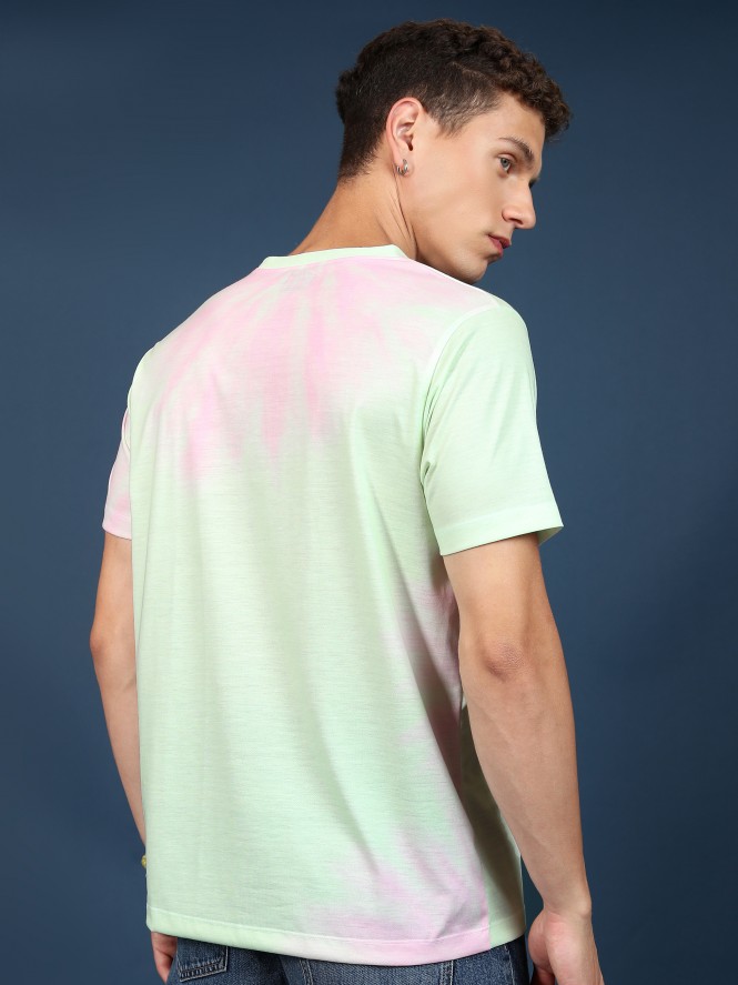 Highlander Men Lime Green/Pink Printed Oversized Fit T-Shirt